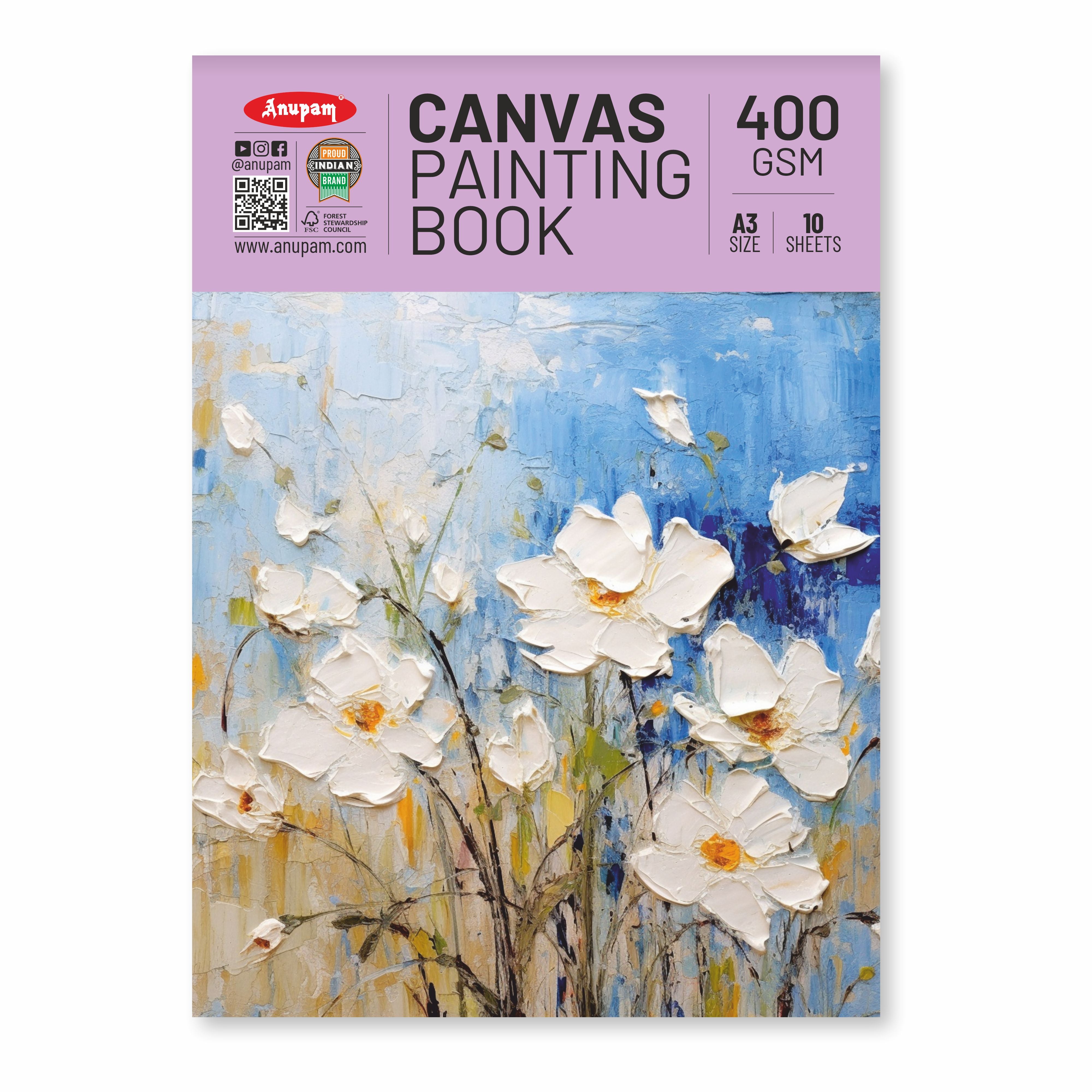 Anupam Canvas Pad Acrylic Gesso Primed Acid Free-10 Oz -400GSM-(10 Sheets)